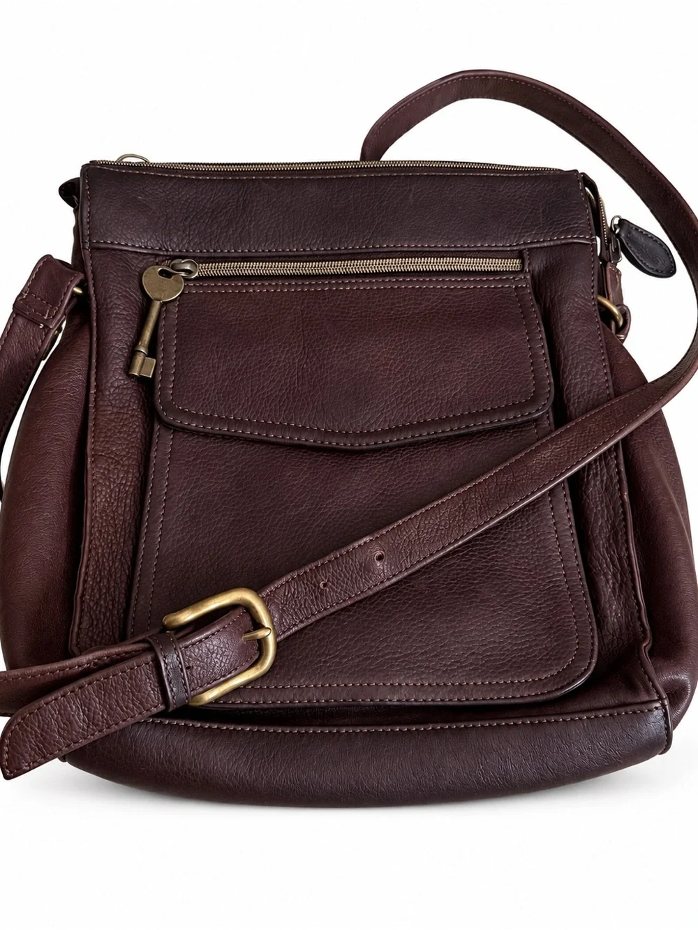Fossil Dark Brown Genuine Leather Crossbody Shoulder Bag Adjustable Strap